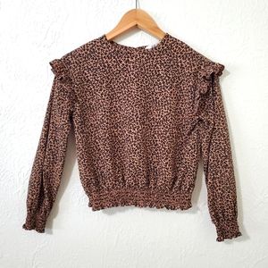 H&M Leopard Print Ruffled Long Sleeve Blouse Girls Size 12